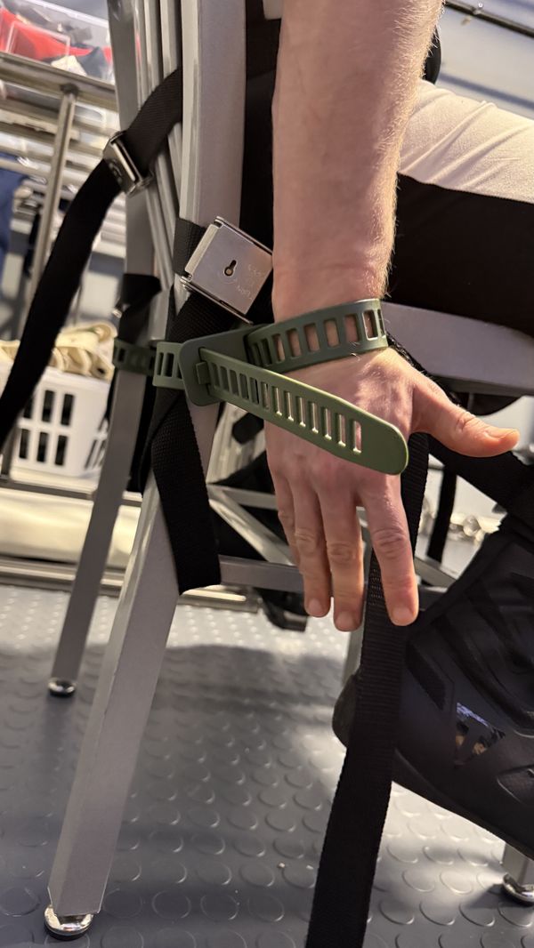 A close up shot of the SoftTie on TEAs wrist